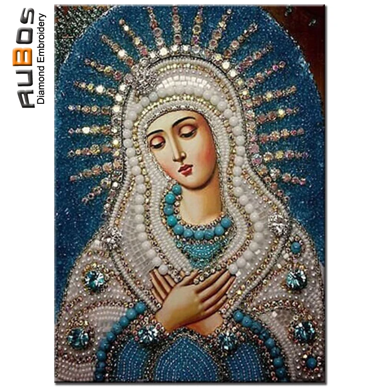 

RUBOS diamond painting cross stitch religion blue our lady icon DIY 5D diamond embroidery mosaic 3D drill portrait new style set