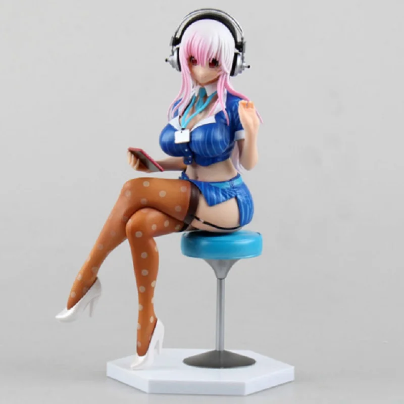 

20 см аниме фигурку Супер Sonico Sexy Офисные женские туфли OL Ver Модель Коллекция ПВХ Съемный одеть сексуальная фигура украшения куклы