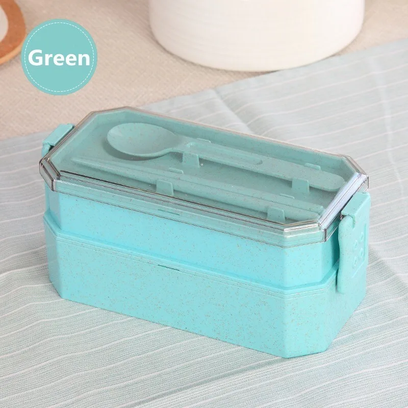 800 мл здоровый материал Ланч-бокс 2 слоя пшеничной соломы Bento коробки микроволновая посуда контейнер для хранения продуктов Ланчбокс - Цвет: Green