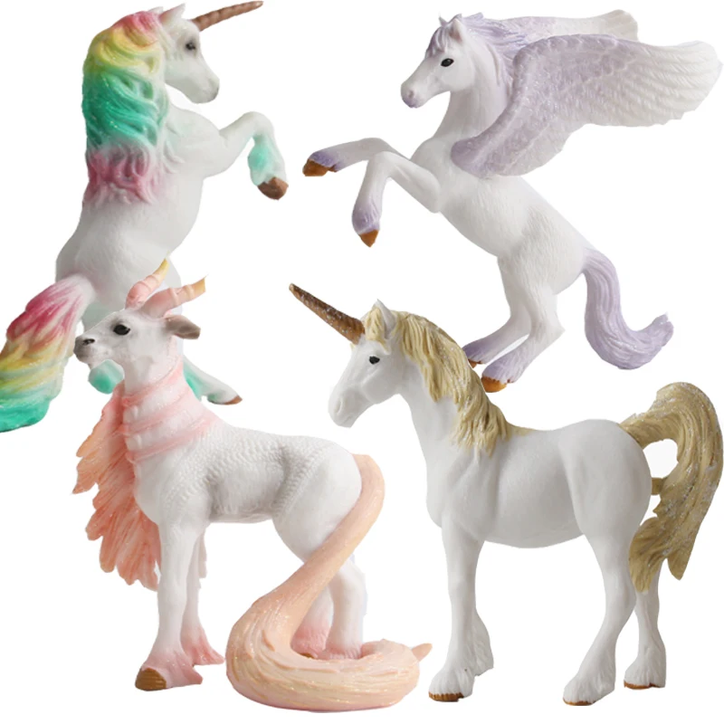 

Colorful Unicorn Fly Horse Action Figure Model Fairy Tale Mythical Legend Pegasus Elf Goat Doll Wild Animal Figures Kids Toys
