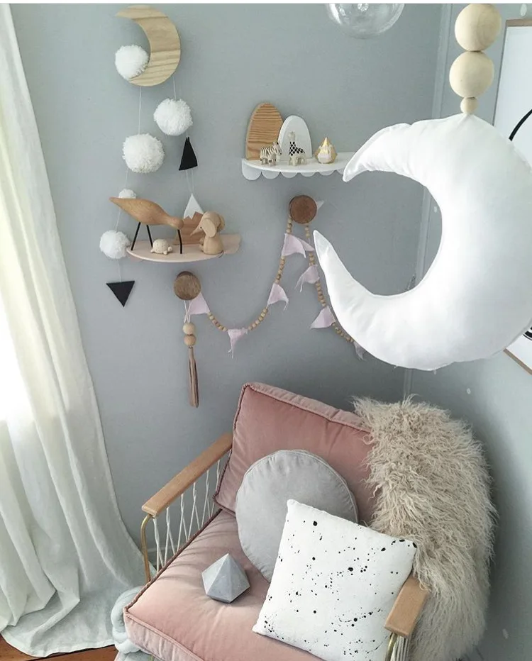 Нордический стиль вата Луна деревянный шар бусины Детские украшения для колясок детская комната стены палатки кровать украшение мантии 1 шт