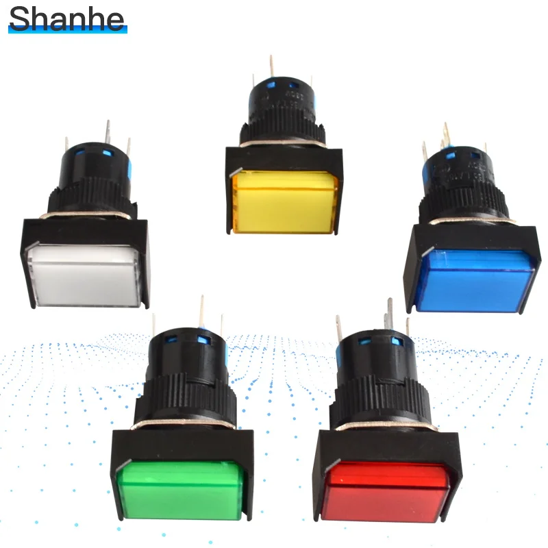 1pcs 16mm Rectangle Momentary push button switch LED lamp 5pins 5v 12V