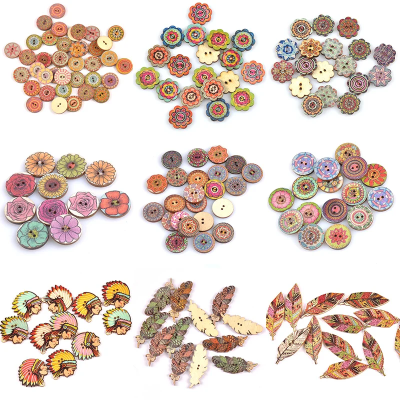 Sewing Accessories High Quality Popular Hot Sale Clothing Crafts Painted Sewing Gear Handwork 20PCS/Lot Wood Buttons