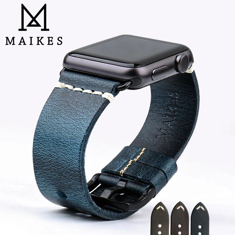 Ремешок MAIKES из вощеной кожи для Apple Watch 44 мм 40 мм/42 38 Series SE/6/5/4/3/2/1 iWatch|Ремешки часов| |