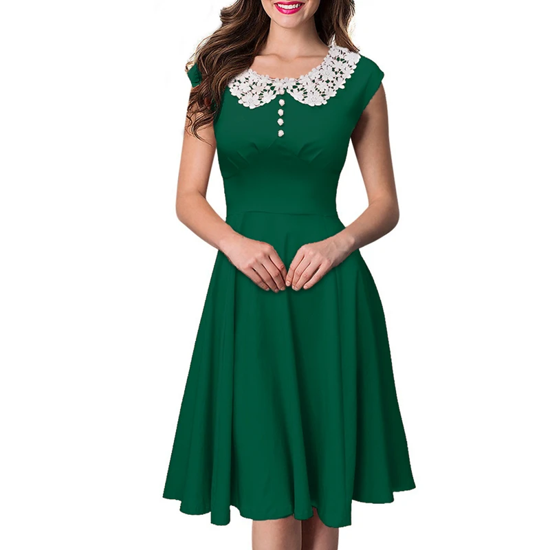 JIROFA 2019 UK  Ladies Summer Elegant Green Lace Dresses  