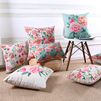 

Vintage Pillowcase Flowers Cushion Cover Home Decor Decorative Pillows Cases Linen Cotton Red Rose Pillow Cover For Sofa 45x45cm