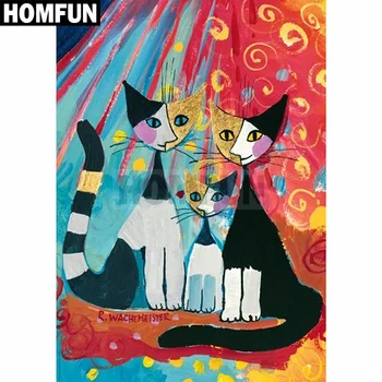 

HOMFUN Full Square/Round Drill 5D DIY Diamond Painting "Cat family" 3D Embroidery Cross Stitch 5D Decor Gift A00409