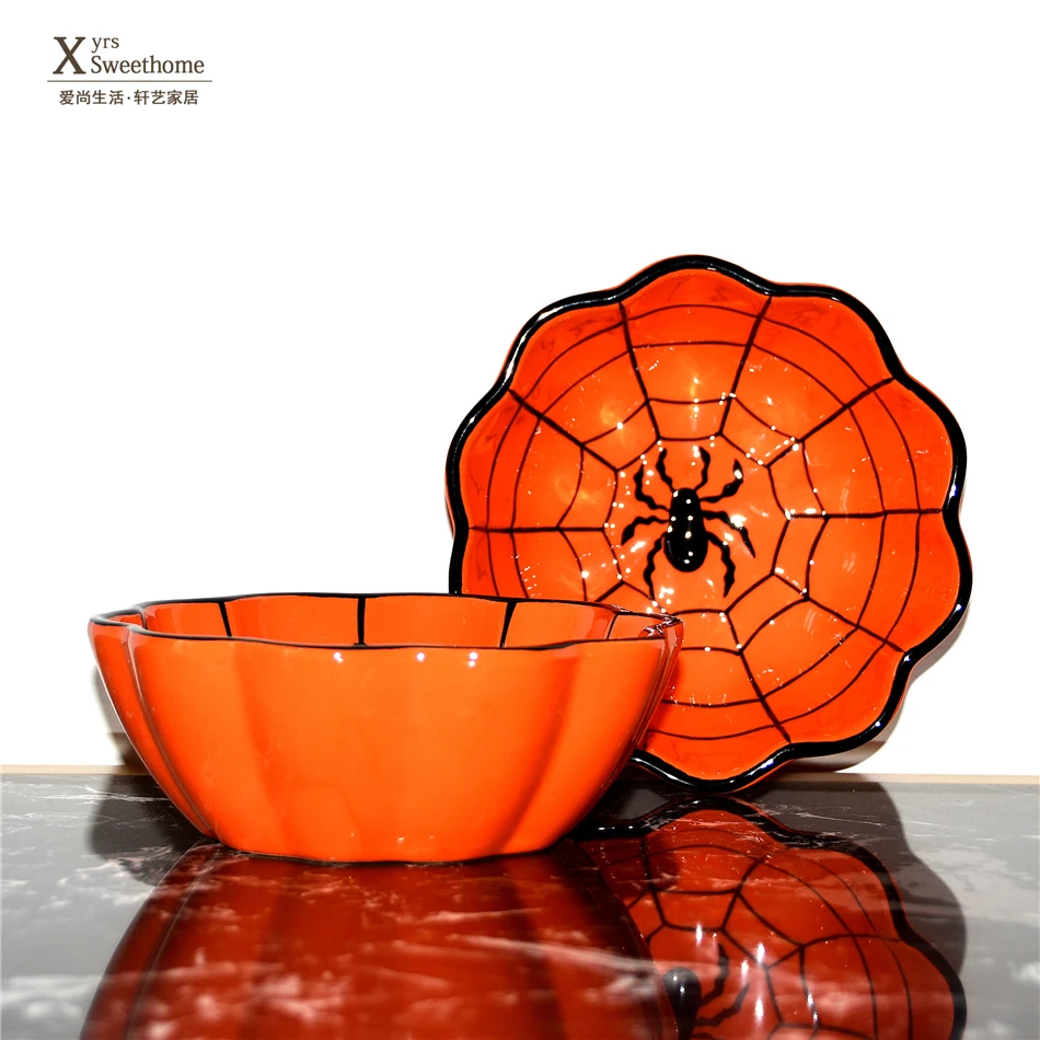 Творческая личность паук сетка керамическая чаша Хэллоуин вечерние посуда миска в форме тыквы закуски салат десерт миска интересный подарок