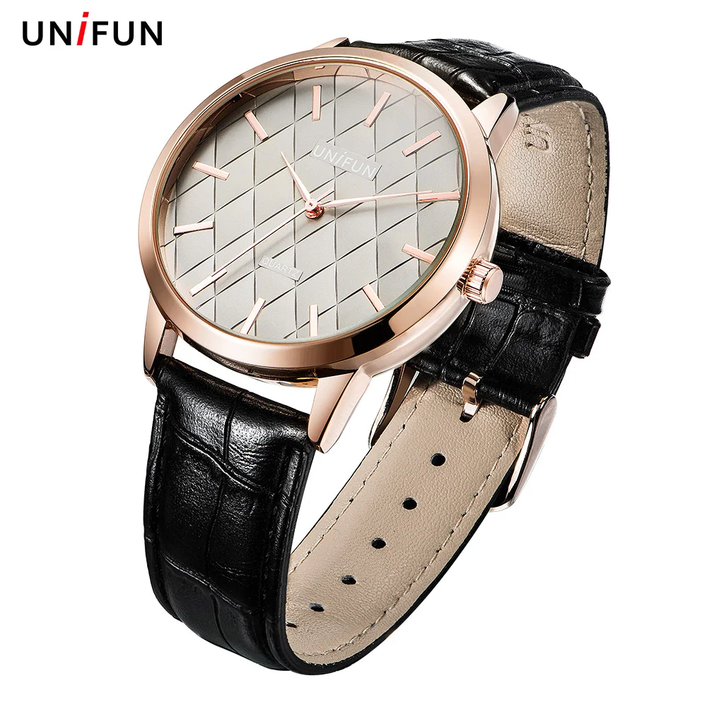 

UNIFUN High Quality Leather Strap Lady Dress Wristwatches 2018 New Shiny Plaid Design Fashion Women Gifts Reloj Feminino Relogio