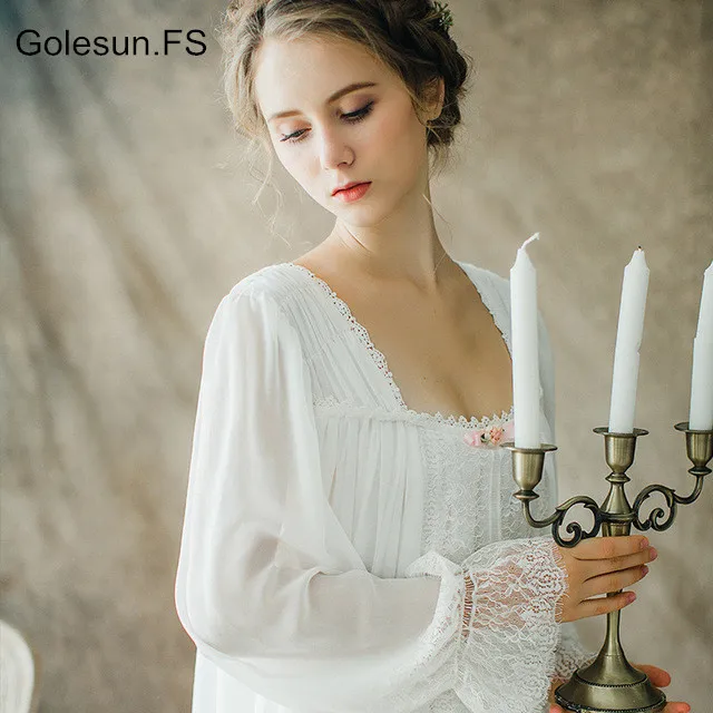 

New Women Sexy Gowns Cotton Princess Nightgown Ladies Vintage Sleepwear Women Night wear European Retro Style Dress SW1708