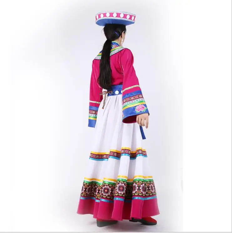 Провинция Юньнань Пу Ми Национальный танцевальный костюм Китай этнический Ми норити ПУ Ми наряд Восточный Азиатский этнический Ми норити танцевальная одежда