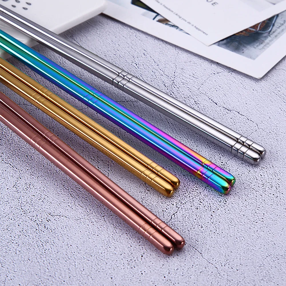 1 Pair Stainless Steel Tableware Colorful Length 23cm Chopsticks Dishware Reusable Chopsticks Dishware Household Metal Chinese