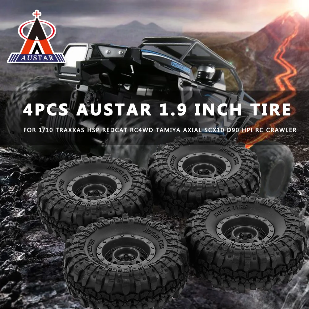 

4pcs AUSTAR 110mm 1.9 Inch Rubber Tyre Tire Wheel for 1/10 Traxxas HSP Redcat RC4WD Tamiya Axial SCX10 D90 HPI RC Rock Crawler