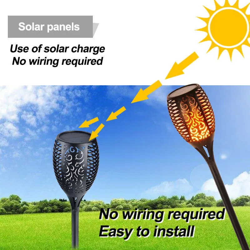 

Waterproof Flame Flickering Landscape Garden Lamp Torch Light Retro Streetlight Auto-recharging LED Solar Lamp Modern Outdoor