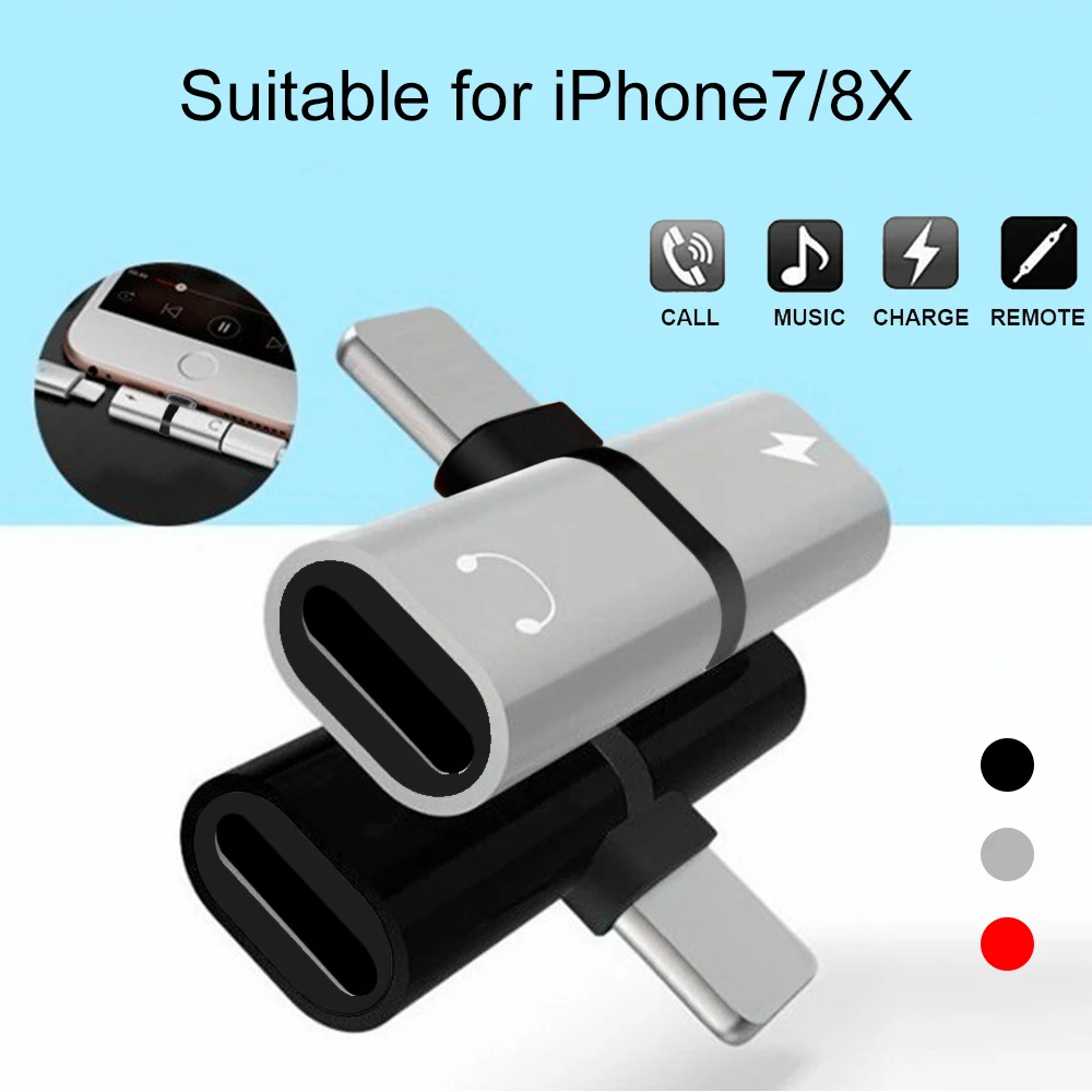 Goedkoop 2 IN 1 Audio amp; Opladen Splitter Adapter voor Apple iphone X 8 7 Plus Oortelefoon Converter Voor Lighnting Kabel jack AUX Connector