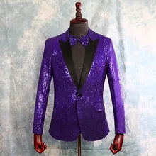 Men's Sequins Rhinestones Blazer Jacket Lapel Bling Jacket Coat Host Sz One Button pocket notch lapel grid one button coat
