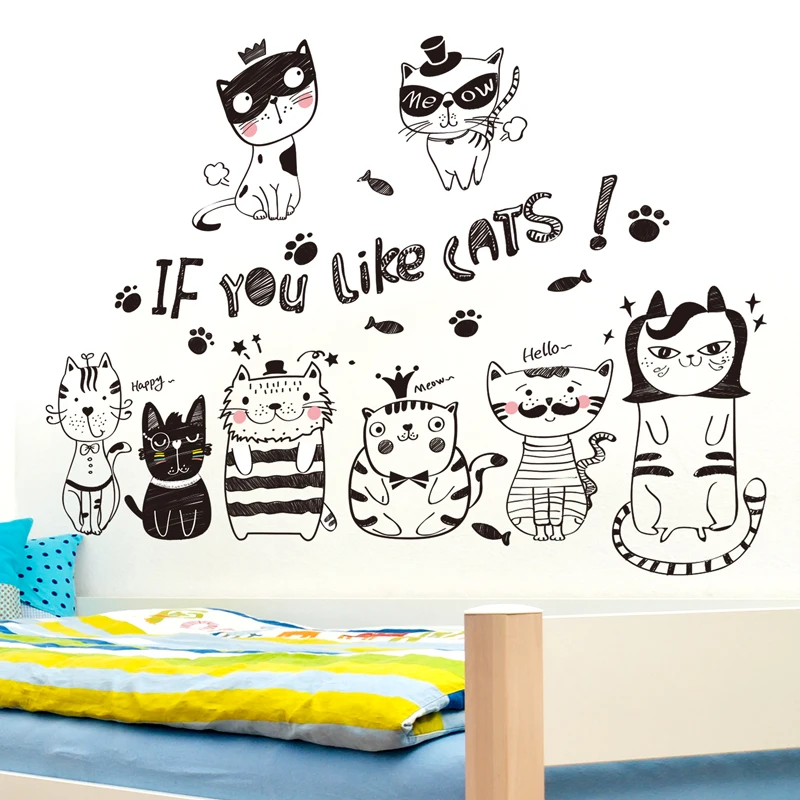 

[SHIJUEHEZI] Nordic Style Black Cats Wall Sticker Vinyl DIY Animals Mural Decals for Kids Room Living Room Bedroom Decoration