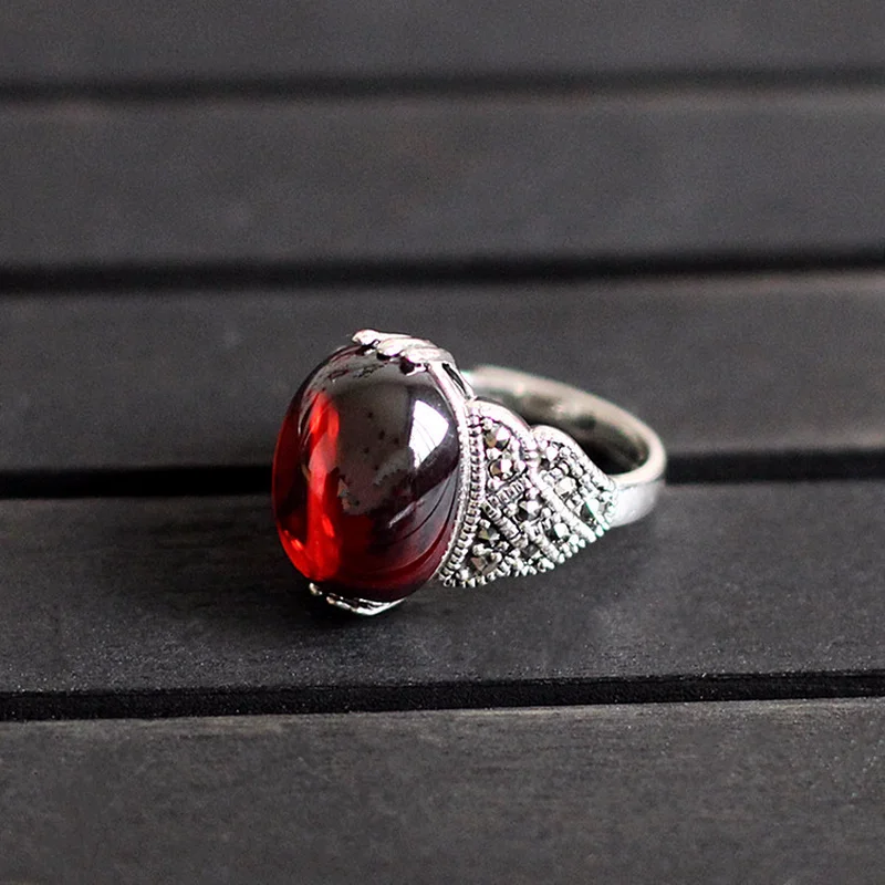 Настоящее 925 пробы серебряные кольца для женщин с натуральным зеленым агатом камень 6 когтей установка красивые ювелирные изделия Bague Femme - Цвет камня: red