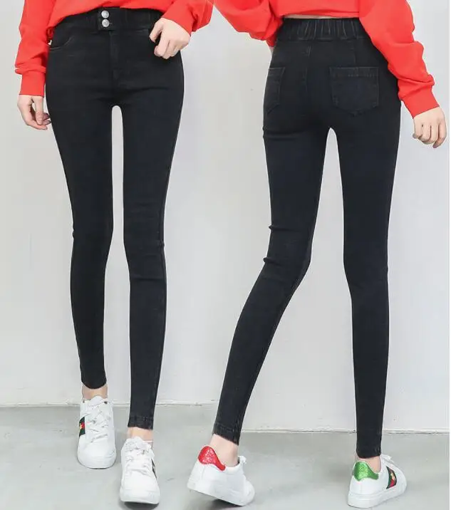 

2018 Spring New Women Thin Pants High Waist Elastic Casual Skinny Pencil Pants Snow Black Trousers Female