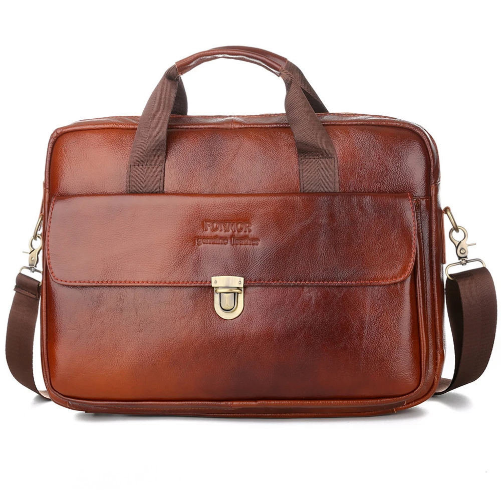 Cowhide Leather Business Bag Handbag Men Genuine Leather Bag Laptop Messenger Bags High Quality 14 inch Luxury Men's Briefcases