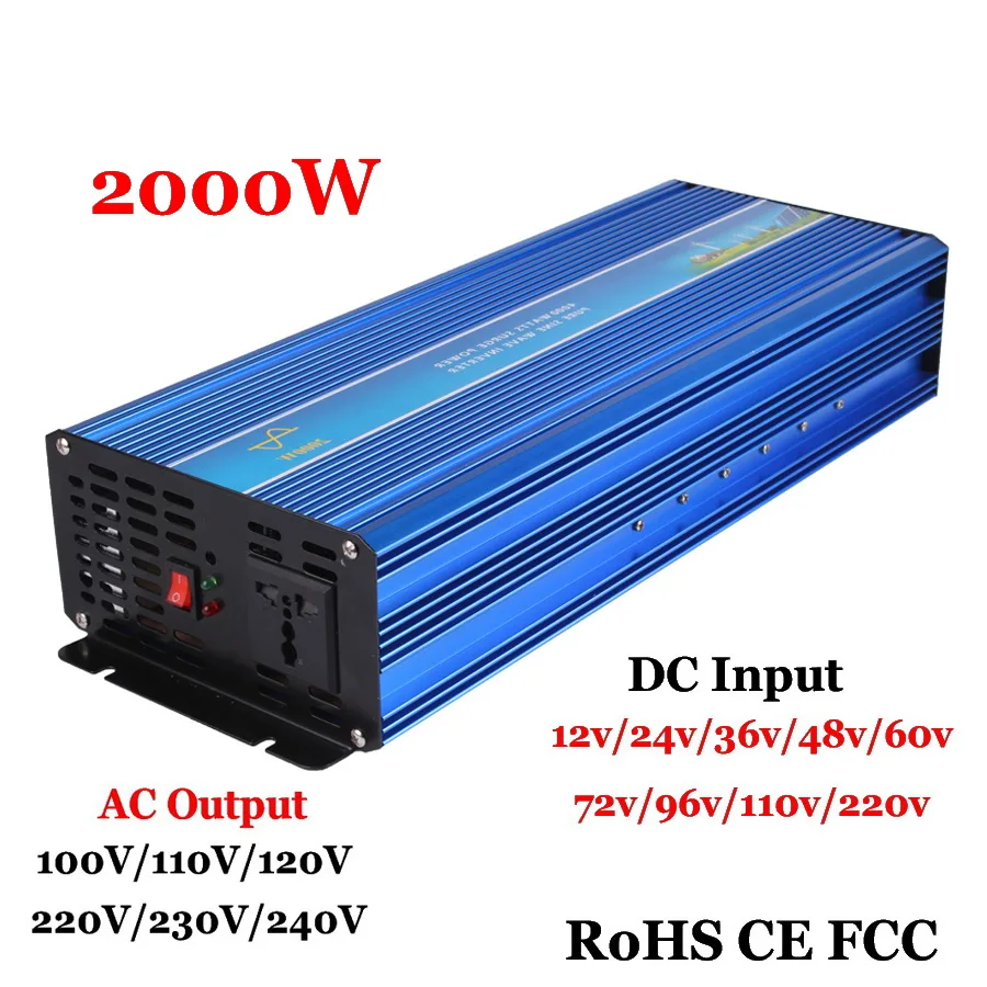 2000W решетки чистая синусоида инвертор импульсная мощность 4000W 12 V/24/36/48vdc to110V/220VAC