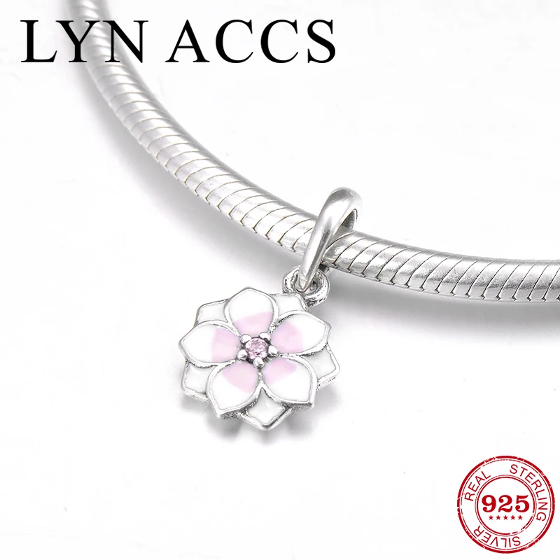 

Hot sale pink white Enamel lotus 925 Sterling Silver fine Charm Pendant Beads Fit Original Pandora Charm Bracelet Jewelry making