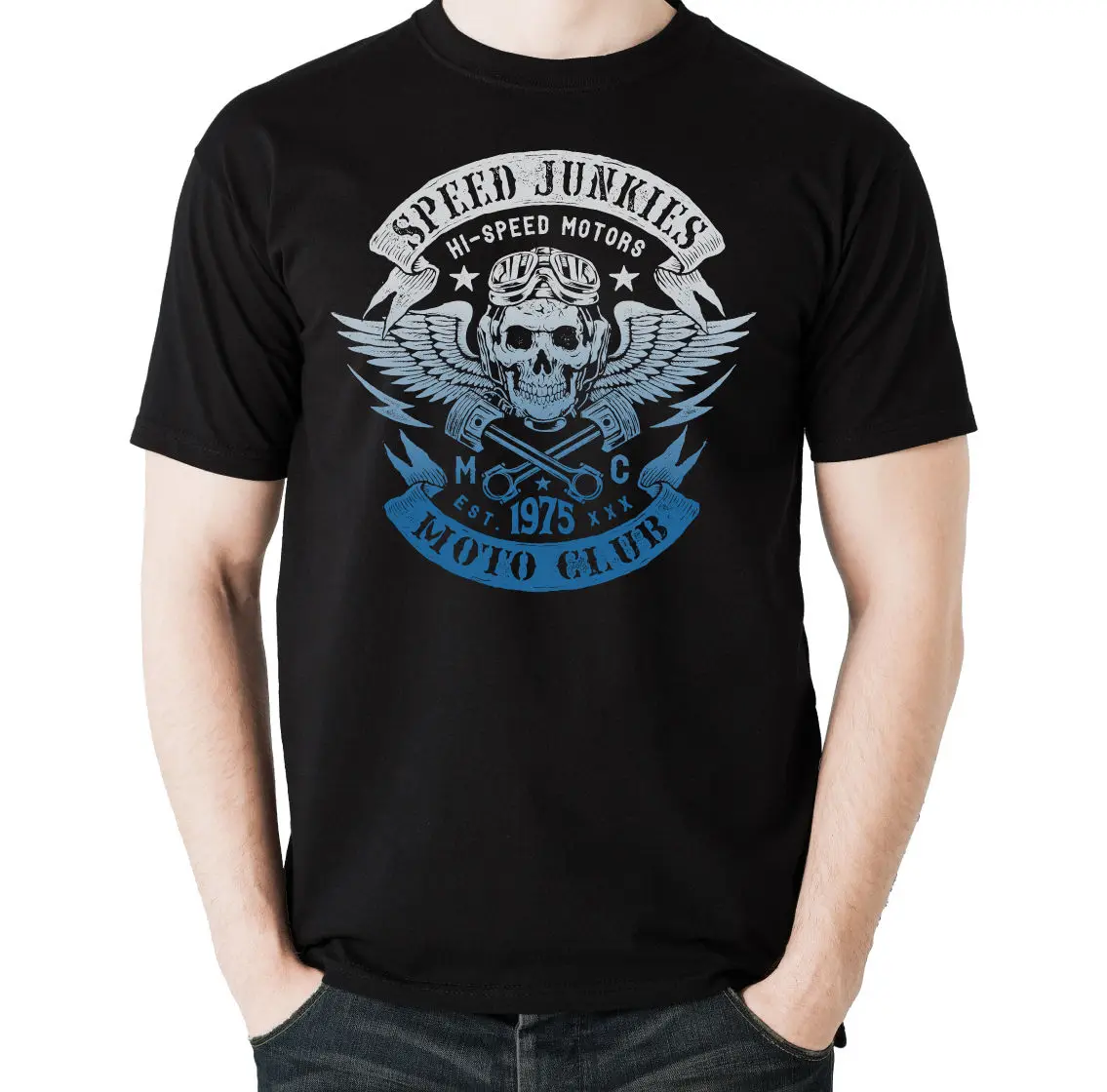 

Speed Junkies Hi Speed Moto Club - Mens Biker T-Shirt Motorbike Harley