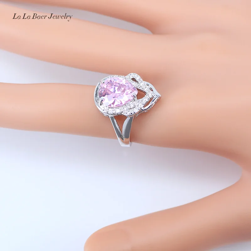 L& B 925 логотип Серебряный цвет Ювелирные наборы капли воды розовый кристалл браслет из белого циркония серьги кулон ожерелье кольцо