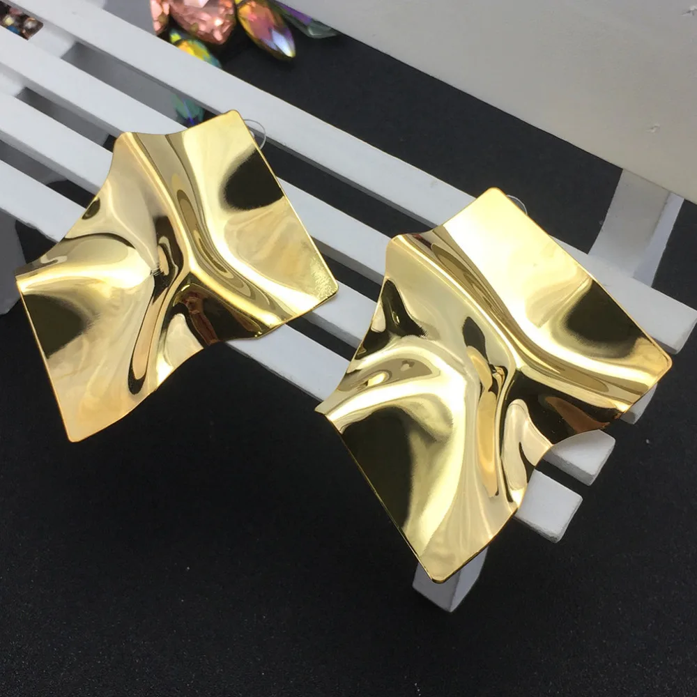 UKMOC геометрические необычные металлические серьги-гвоздики для женщин, массивные серьги, большие модные ювелирные изделия золотого и серебряного цвета