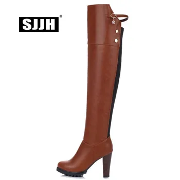 

SJJH Women Long Riding Boots with Round Toe Zip Short Plush Over-the-Knee Boots Patchwork Fashion Formal Shoes Large Size Q428