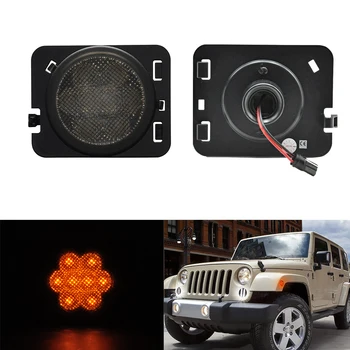 

2pcs Smoke Lens Front LED Fender Side Marker Light Turn Singal Lamp For 2007-17 Jeep Wrangler JK