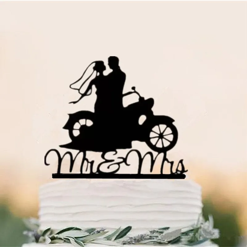 Черные акриловые фигурки Mr & Mrs для мотоцикла свадебные торты жениха и невесты