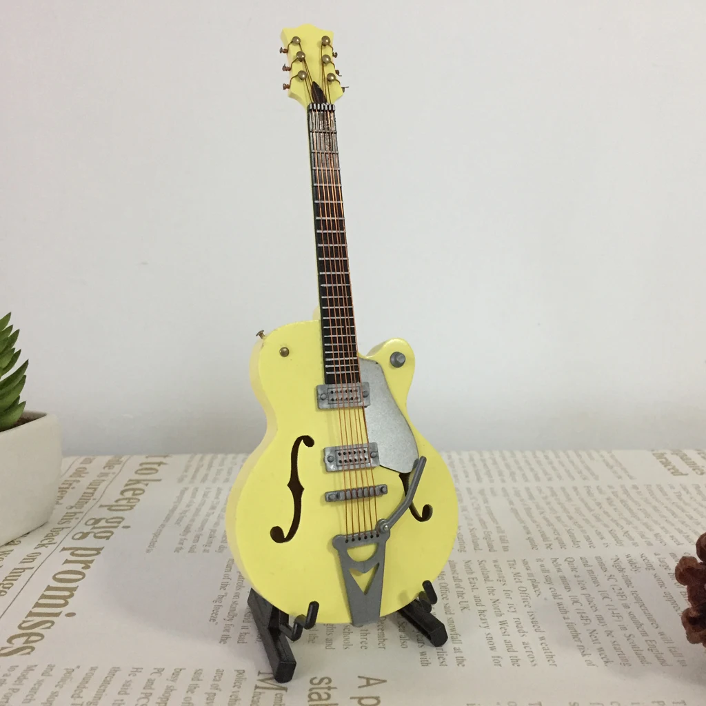 1/6 Miniature Guitar Wooden Instrument Model Home Decoration Music Lovers Gift (Yellow)