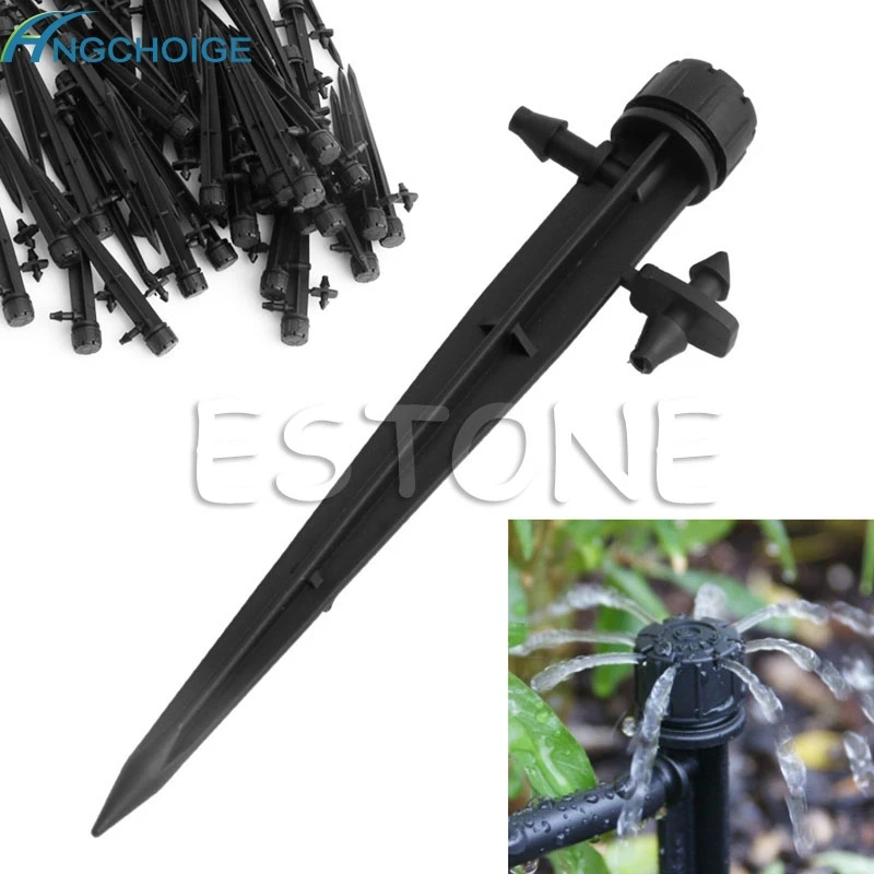 

50Pcs 360 Degree Adjustable Water Flow Irrigation Drippers Stake Emitter Drip System MAY22