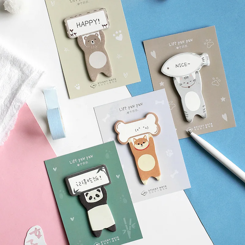 

4 pcs Life paw paw sticky note Cartoon panda cat memo stickers diary planner Bookmark Stationery Office School supplies A6114