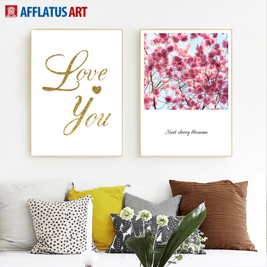 

Pink Flower Rose Golden Love Quotes Wall Art Canvas Painting Nordic Posters And Prints Wall Pictures For Living Wedding Decor