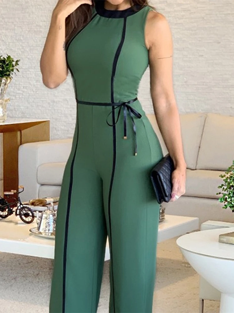 Wide Leg Jumpsuit 2019 Summer O Neck Green Sleeveless Jumpsuit Vacation Elegant Long Playsuit Office Lady Vintage Overalls Wide Leg Jumpsuit 2019 Summer O Neck Green Sleeveless Jumpsuit Vacation Elegant Long Playsuit Office Lady Vintage Overalls