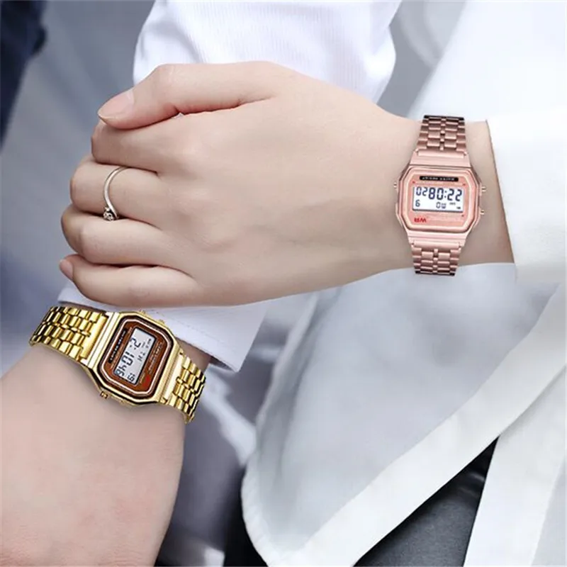 

Vintage Watch Women Unisex Fashion Stainless Steel LED Sports Military Wristwatches Electronic Digital Watches Couple Present