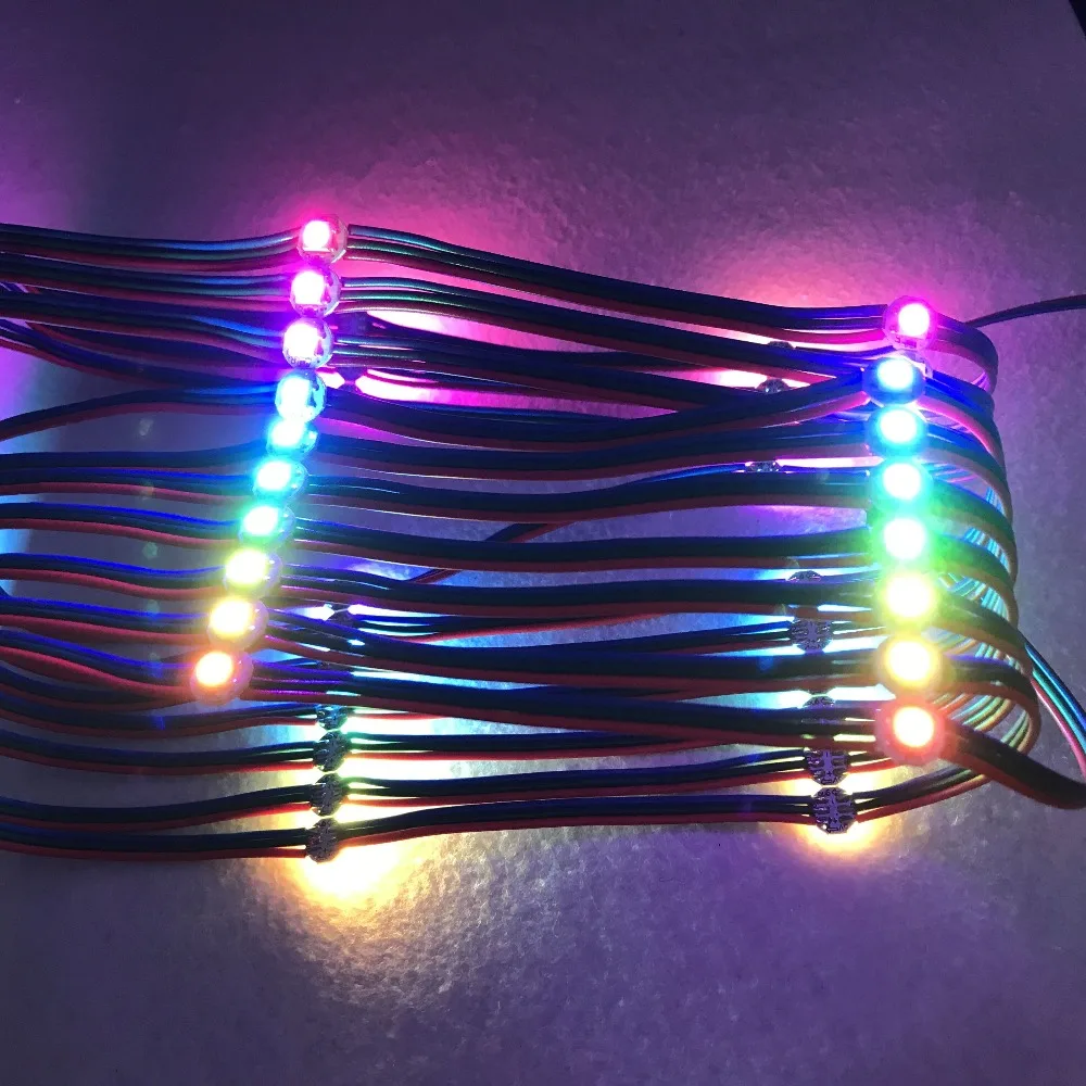 100 pcs/string DC12V SK6812 Addressable RGB Полноцветный пиксельный свет; 10 см расстояние между проводами; с RGB цветной провод; IP33