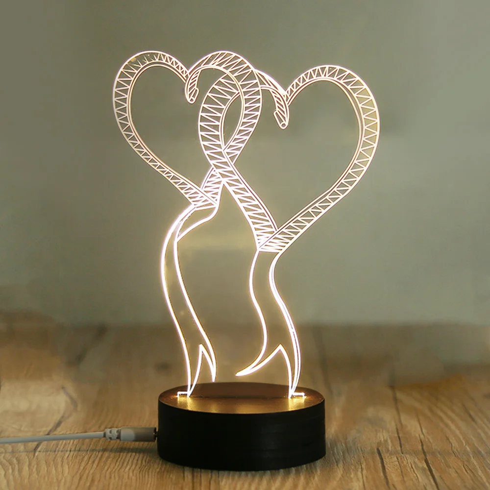

USB 5V Warm LED Beech Base Acrylic 3D Night Light with Love Pattern Creative Warm Lights