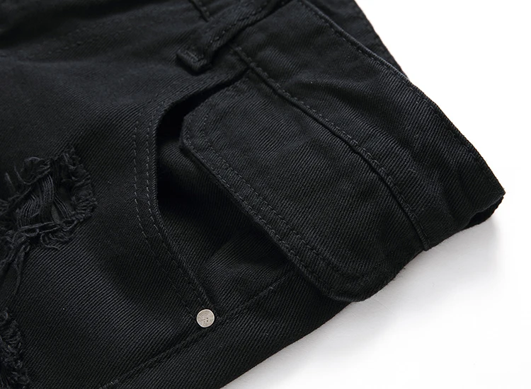 Aolamegs Men Jeans Hole Pants Full Length Black Dark Summer Cut Broken Explosion Section Stretch Denim Straight Fashion Relaxing (16)