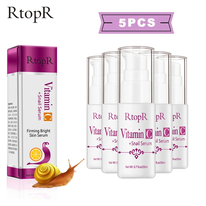 

5 Pcs Snail VC Anti Wrinkle Serum Face Acne Treatment Serum Effectively Repairs Pore Firming Bright Skin Emulsion 20ML