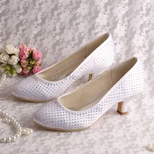 Dropship White Bridal Shoes Crystal Low Heel Satin for Women