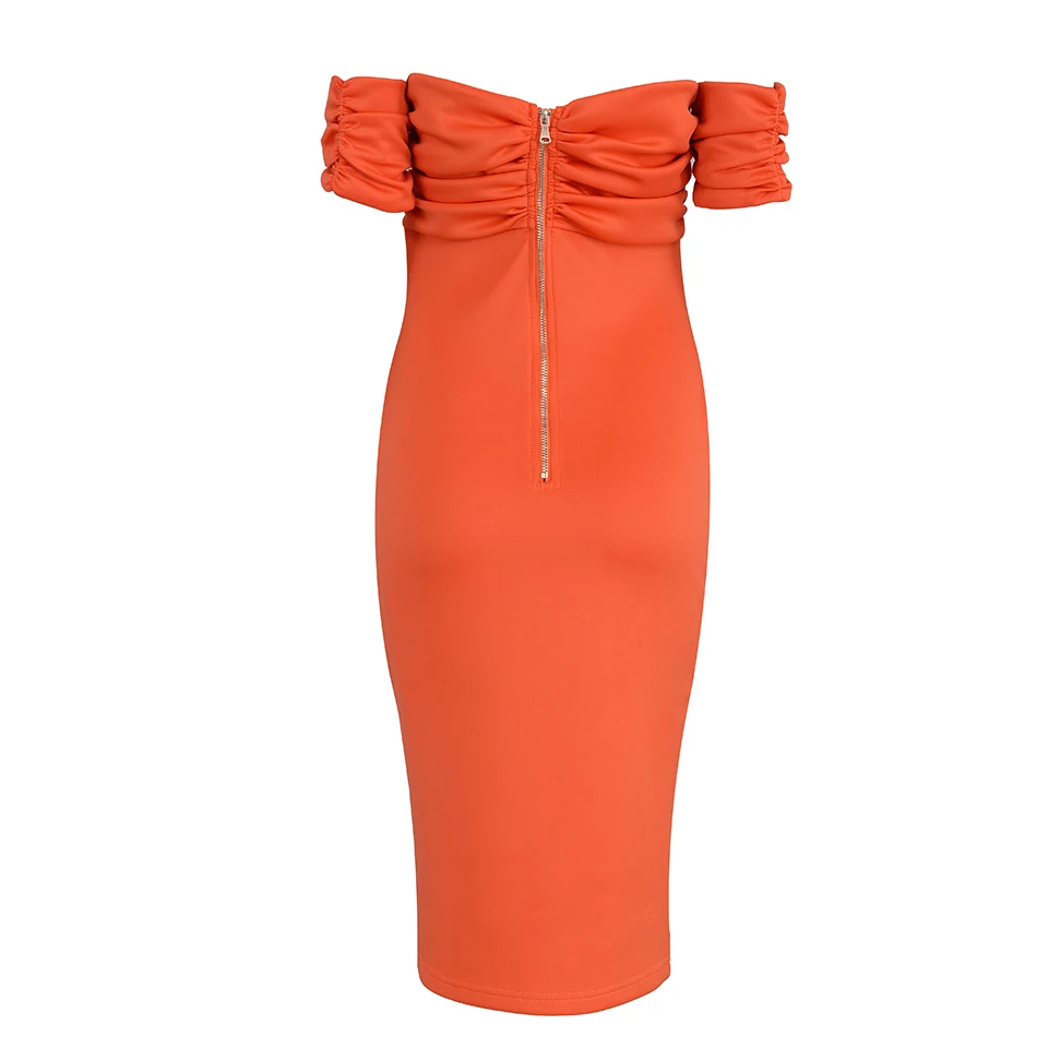 Seamyla, новинка, летние сексуальные платья для женщин, оранжевые вечерние платья знаменитостей с открытыми плечами, элегантное облегающее Клубное платье Vestidos