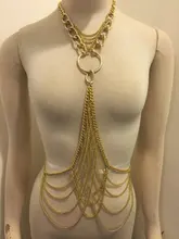 Moda Sexy Night Club Party Larga de Oro Del Encanto Exagerada Prethoracic Cuerpo Collar de Cadena Declaración Bib Mujeres BY101