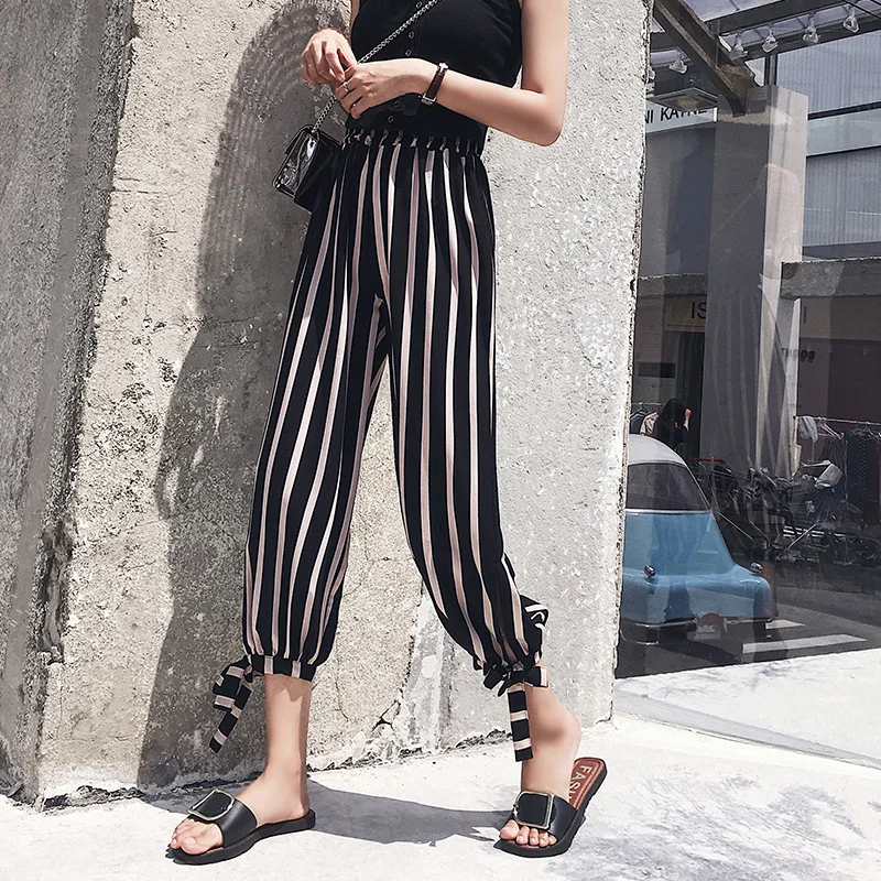 Women Casual Harem Pants Fashion Elastic High Waist Pants