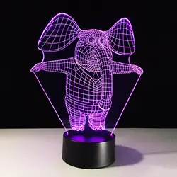 Творческий 3D ночник 7 цветов изменения акриловые слон светодиодный настольная лампа USB Спальня освещения сна освещения дети подарки на