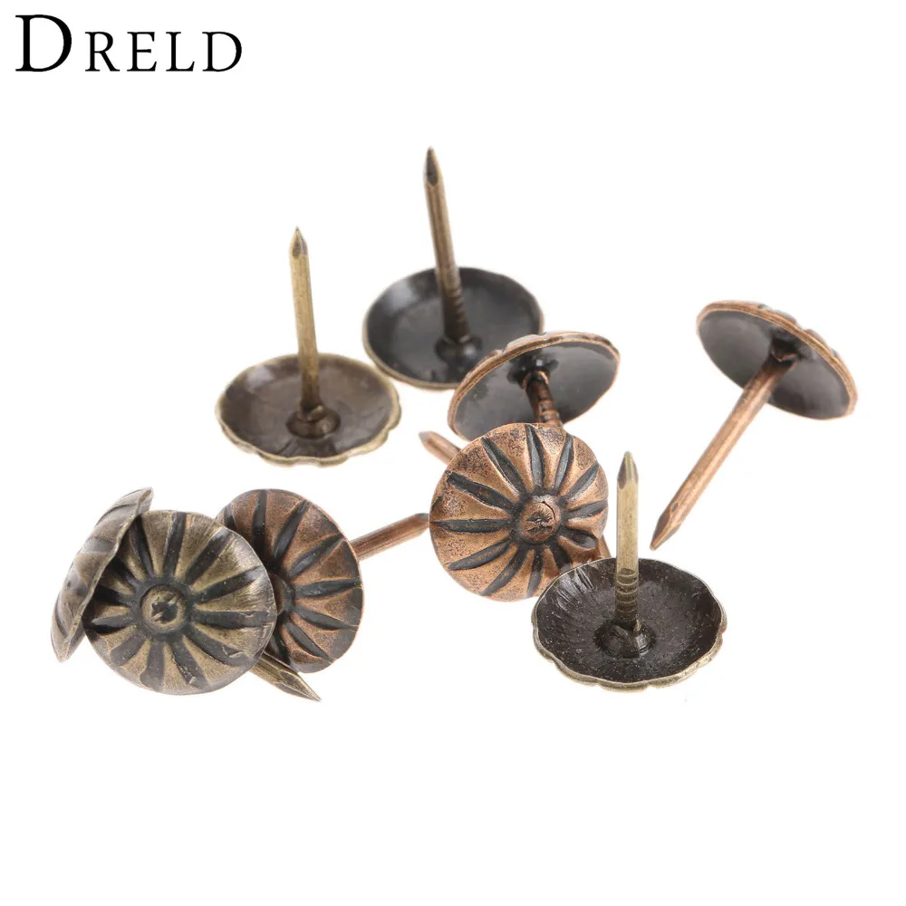 

DRELD 100Pcs 11x17mm tachas Upholstery Nails Jewelry Gift Case Box Door Sofa Furniture Decorative Tacks Stud Pushpin Hardware