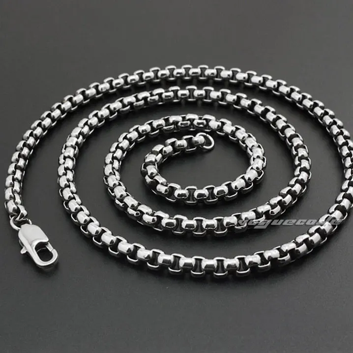 

Punk Rocker Fashion Necklace Solid 316L Stainless Steel Cool Men's Box Necklace Chain 5N001 Dia.3mm 16"~36"