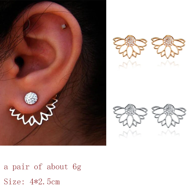 

Fashion Jewelry Simple Personality Irregular Hollow Sunflower Crystal Double-sided Small Earrings fit for Women's Jewelry